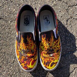 Vans Slip-on Shoes Samurai Rising Flames Mens Size 9.5